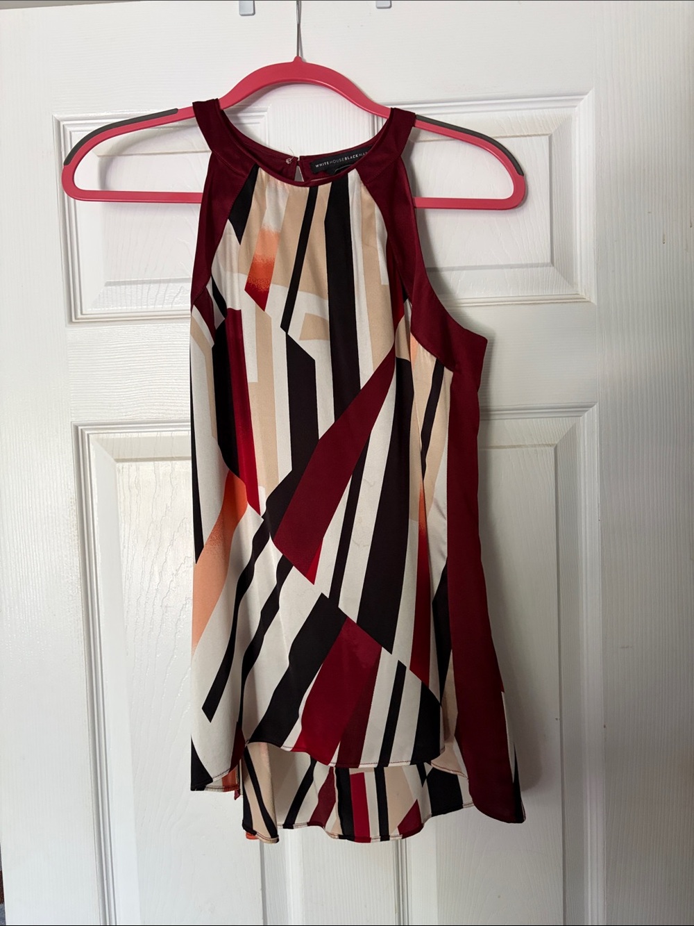 White House Black Market Burgundy Cream and Black Geometric Halter Cami